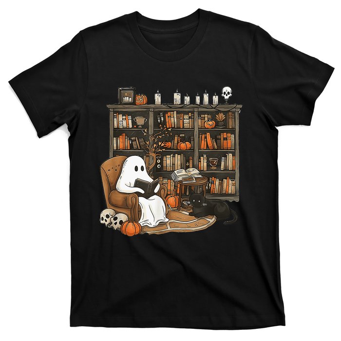 In Library Ghost Reading Books Halloween Librarian Ghost T-Shirt