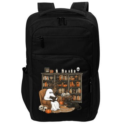 In Library Ghost Reading Books Halloween Librarian Ghost Impact Tech Backpack