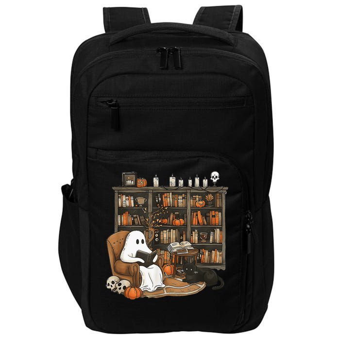 In Library Ghost Reading Books Halloween Librarian Ghost Impact Tech Backpack