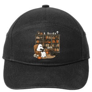 In Library Ghost Reading Books Halloween Librarian Ghost 7-Panel Snapback Hat