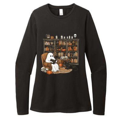 In Library Ghost Reading Books Halloween Librarian Ghost Womens CVC Long Sleeve Shirt