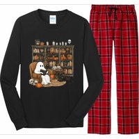 In Library Ghost Reading Books Halloween Librarian Ghost Long Sleeve Pajama Set