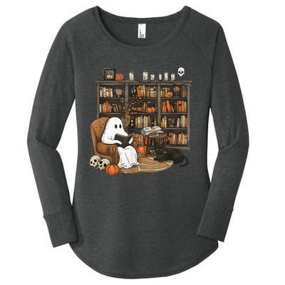 In Library Ghost Reading Books Halloween Librarian Ghost Women's Perfect Tri Tunic Long Sleeve Shirt