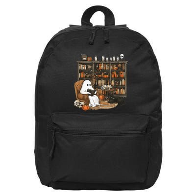 In Library Ghost Reading Books Halloween Librarian Ghost 16 in Basic Backpack