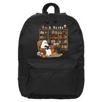 In Library Ghost Reading Books Halloween Librarian Ghost 16 in Basic Backpack