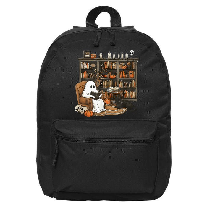 In Library Ghost Reading Books Halloween Librarian Ghost 16 in Basic Backpack