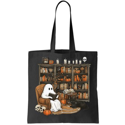 In Library Ghost Reading Books Halloween Librarian Ghost Tote Bag