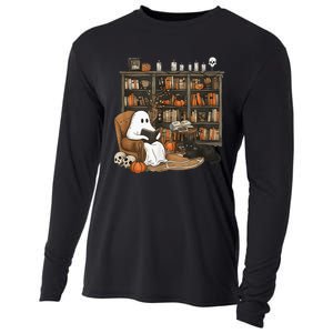 In Library Ghost Reading Books Halloween Librarian Ghost Cooling Performance Long Sleeve Crew