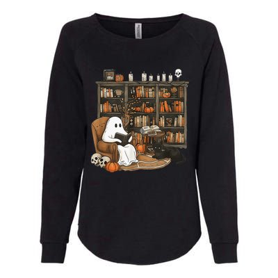 In Library Ghost Reading Books Halloween Librarian Ghost Womens California Wash Sweatshirt