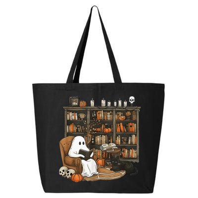 In Library Ghost Reading Books Halloween Librarian Ghost 25L Jumbo Tote