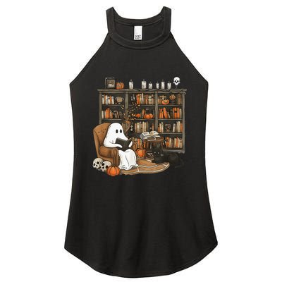 In Library Ghost Reading Books Halloween Librarian Ghost Women's Perfect Tri Rocker Tank