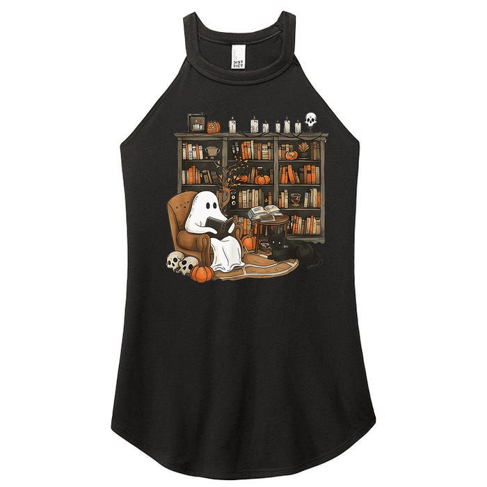 In Library Ghost Reading Books Halloween Librarian Ghost Women's Perfect Tri Rocker Tank