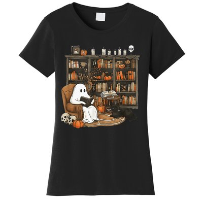 In Library Ghost Reading Books Halloween Librarian Ghost Women's T-Shirt