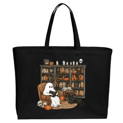 In Library Ghost Reading Books Halloween Librarian Ghost Cotton Canvas Jumbo Tote