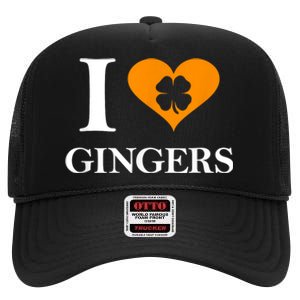 I Love Gingers Heart Shamrock Redhead Lover Funny Gift High Crown Mesh Back Trucker Hat