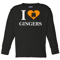 I Love Gingers Heart Shamrock Redhead Lover Funny Gift Toddler Long Sleeve Shirt