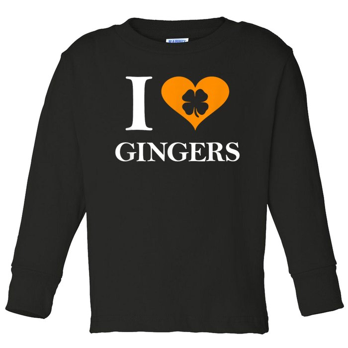 I Love Gingers Heart Shamrock Redhead Lover Funny Gift Toddler Long Sleeve Shirt