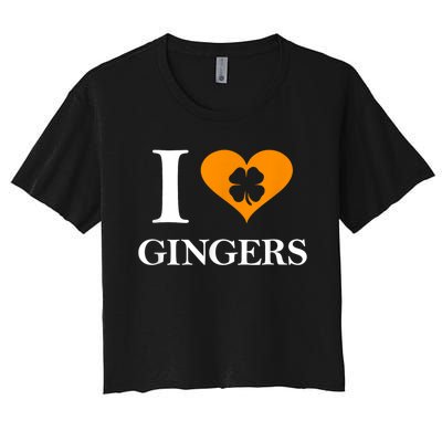 I Love Gingers Heart Shamrock Redhead Lover Funny Gift Women's Crop Top Tee