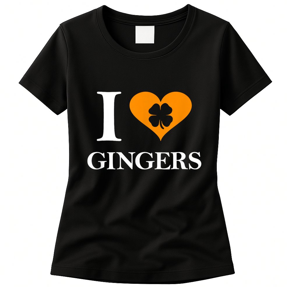 I Love Gingers Heart Shamrock Redhead Lover Funny Gift Womens T-Shirt