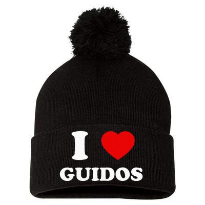 I Love Guidos Funny quote Italian American Pom Pom 12in Knit Beanie