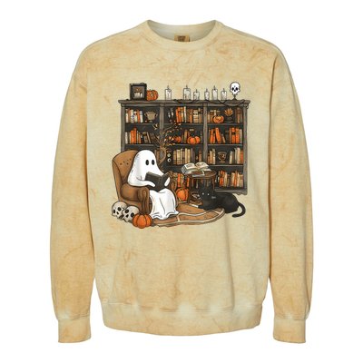 In Library Ghost Reading Books Halloween Librarian Ghost Colorblast Crewneck Sweatshirt