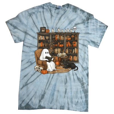 In Library Ghost Reading Books Halloween Librarian Ghost Tie-Dye T-Shirt