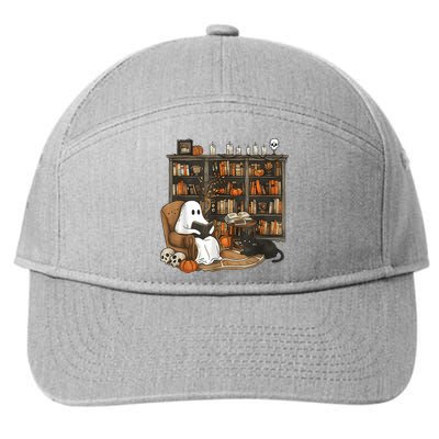 In Library Ghost Reading Books Halloween Librarian Ghost 7-Panel Snapback Hat