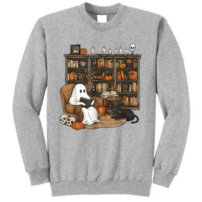 In Library Ghost Reading Books Halloween Librarian Ghost Tall Sweatshirt