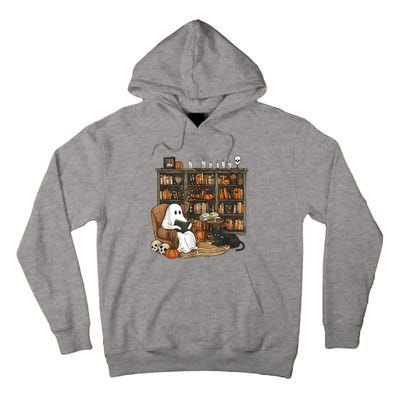 In Library Ghost Reading Books Halloween Librarian Ghost Tall Hoodie