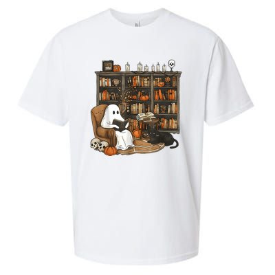 In Library Ghost Reading Books Halloween Librarian Ghost Sueded Cloud Jersey T-Shirt