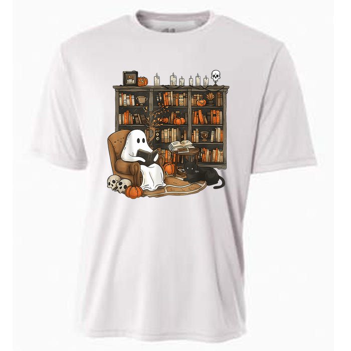 In Library Ghost Reading Books Halloween Librarian Ghost Cooling Performance Crew T-Shirt