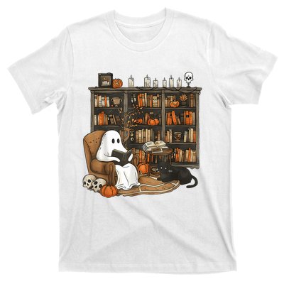 In Library Ghost Reading Books Halloween Librarian Ghost T-Shirt