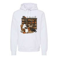 In Library Ghost Reading Books Halloween Librarian Ghost Premium Hoodie