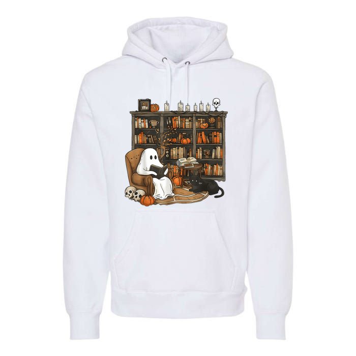 In Library Ghost Reading Books Halloween Librarian Ghost Premium Hoodie