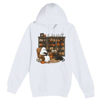 In Library Ghost Reading Books Halloween Librarian Ghost Premium Pullover Hoodie