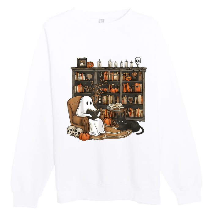 In Library Ghost Reading Books Halloween Librarian Ghost Premium Crewneck Sweatshirt