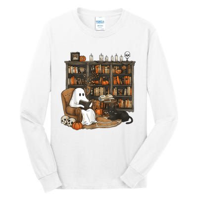 In Library Ghost Reading Books Halloween Librarian Ghost Tall Long Sleeve T-Shirt