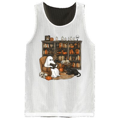 In Library Ghost Reading Books Halloween Librarian Ghost Mesh Reversible Basketball Jersey Tank