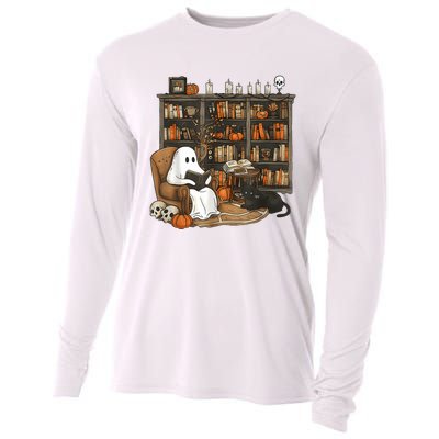 In Library Ghost Reading Books Halloween Librarian Ghost Cooling Performance Long Sleeve Crew