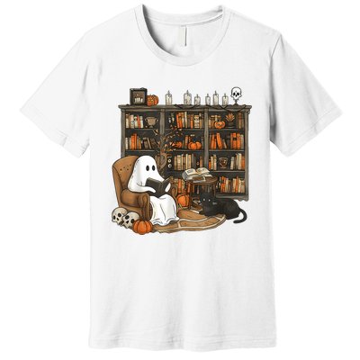 In Library Ghost Reading Books Halloween Librarian Ghost Premium T-Shirt