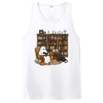 In Library Ghost Reading Books Halloween Librarian Ghost PosiCharge Competitor Tank