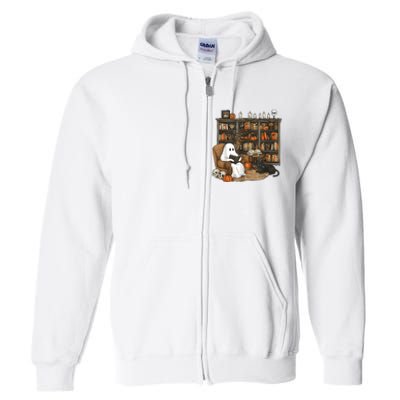 In Library Ghost Reading Books Halloween Librarian Ghost Full Zip Hoodie