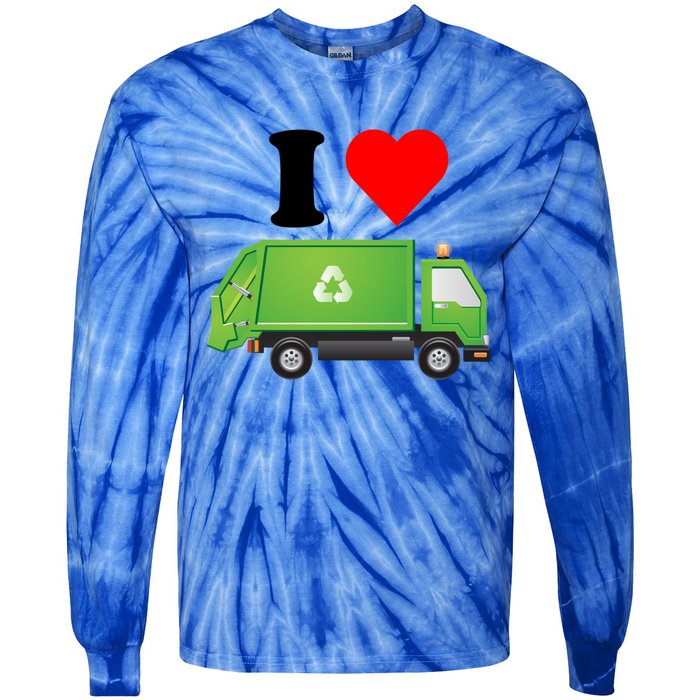 I Love Garbage Truck Lover Recycling Heart Valentines Day Funny Gift Tie-Dye Long Sleeve Shirt