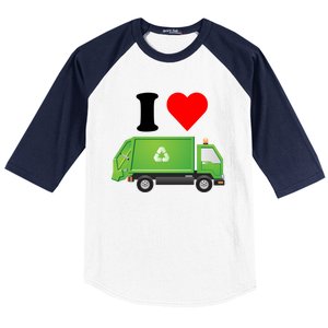 I Love Garbage Truck Lover Recycling Heart Valentines Day Funny Gift Baseball Sleeve Shirt