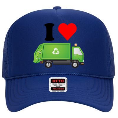 I Love Garbage Truck Lover Recycling Heart Valentines Day Funny Gift High Crown Mesh Back Trucker Hat