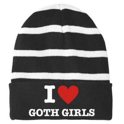 I Love Goth Striped Beanie with Solid Band