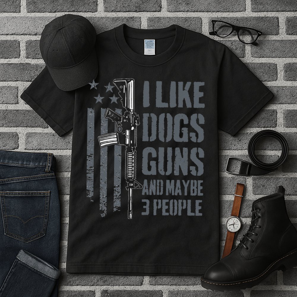I Like Guns Dogs And Maybe 3 People Funny Dog Lover Gun Tall T-Shirt