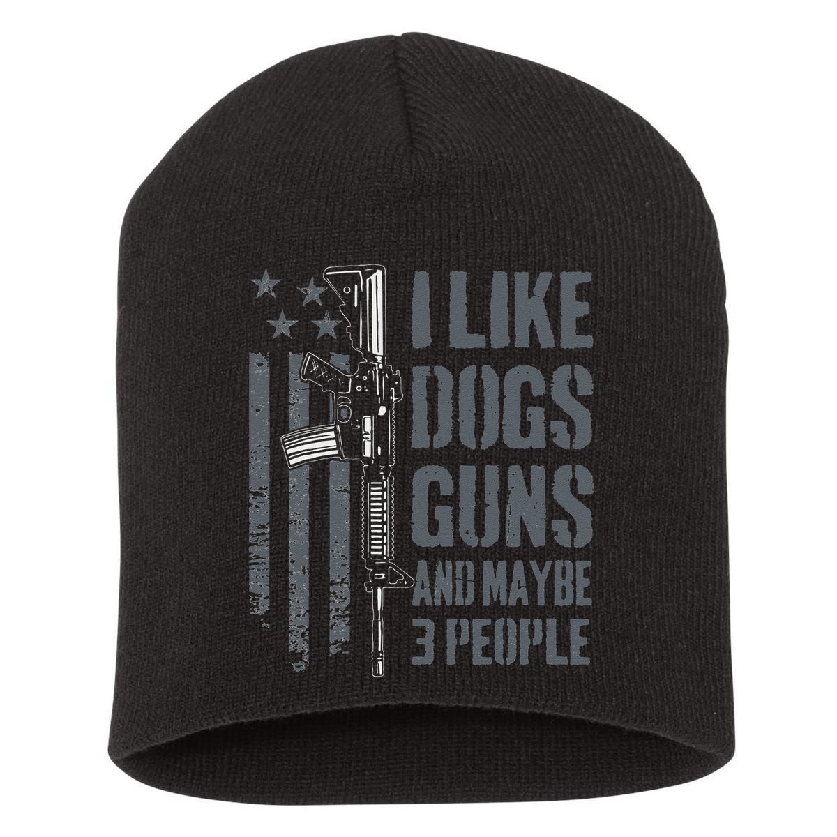 I Like Guns Dogs And Maybe 3 People Funny Dog Lover Gun Short Acrylic Beanie