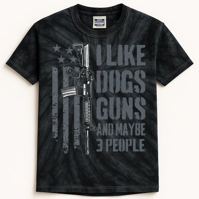 I Like Guns Dogs And Maybe 3 People Funny Dog Lover Gun Kids Tie-Dye T-Shirt