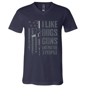 I Like Guns Dogs And Maybe 3 People Funny Dog Lover Gun V-Neck T-Shirt